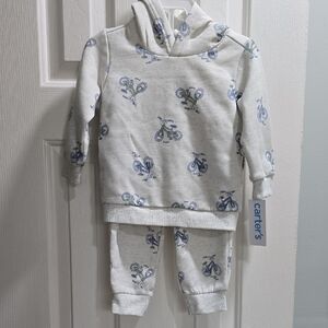 Carter's Creme and Blue Bicycle Print Hoodie Set Baby Size 18M